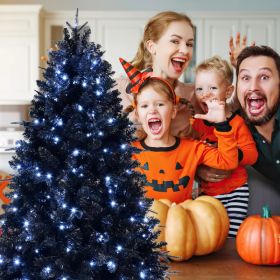 Artificial 6ft Black LED-lit Christmas Tree With 1460PE&PVC Mixed Branch Tips,Hinged Premium & Foldable Base For Indoor Holiday Decorating (Option: defaulttitle)